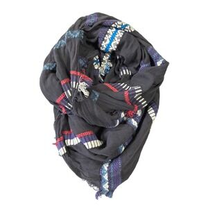 American Eagle Charcoal Grey Woven Stripe Cotton Infinity Scarf Boho Western